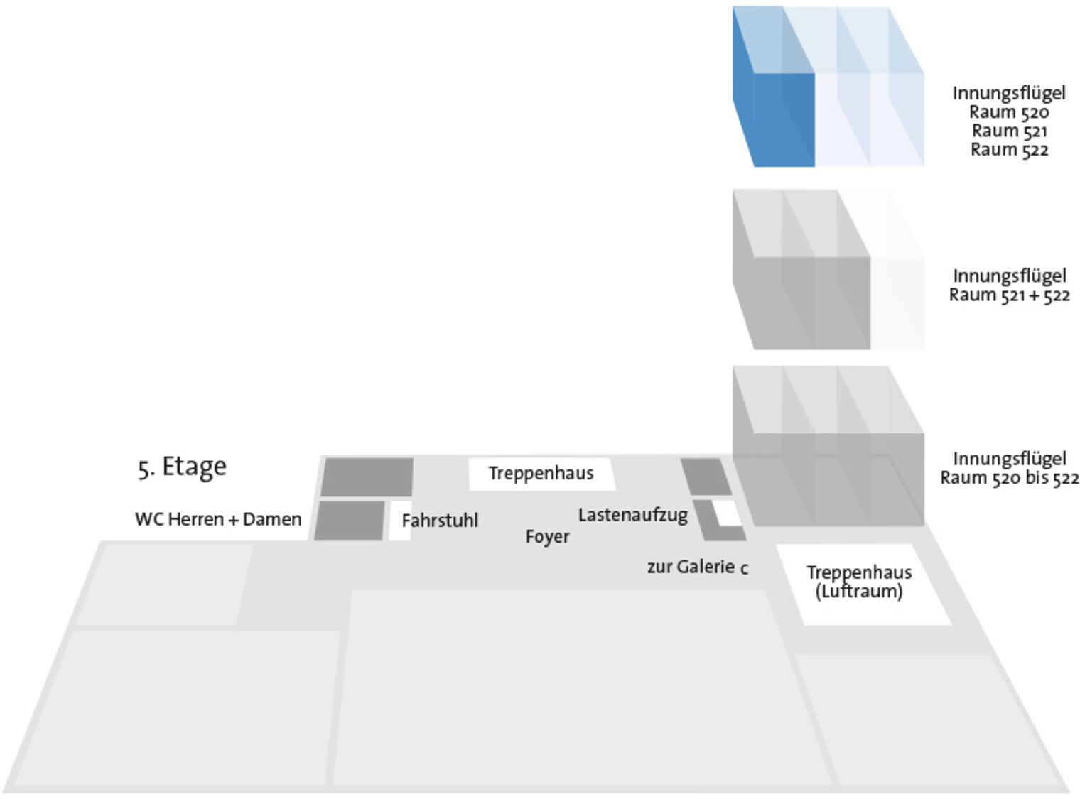 Lageplan Innungsflügel, Räume 520, 521, 522