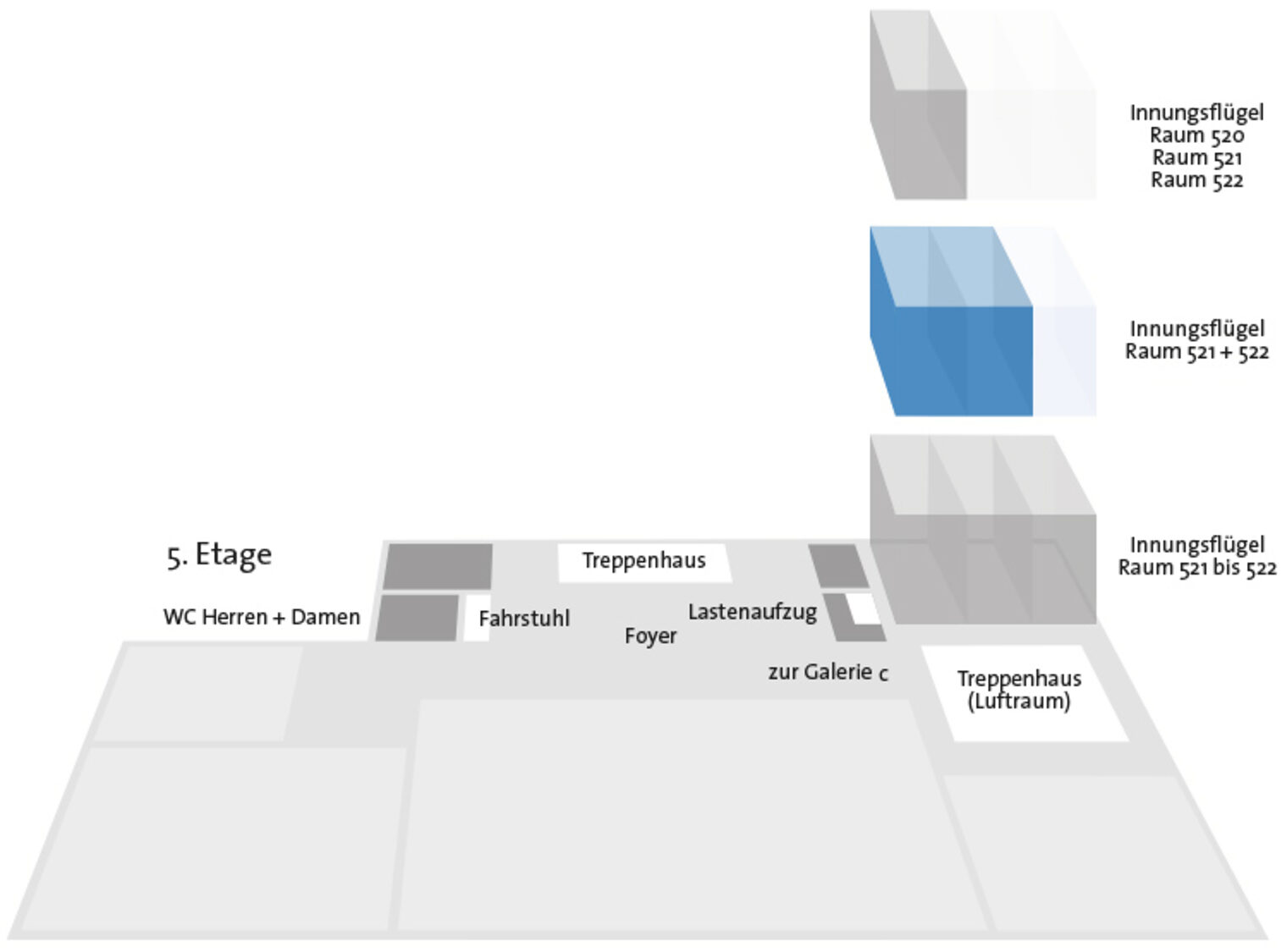 Lageplan Innungsflügel (Raum 521+522) fünftes Obergeschoss