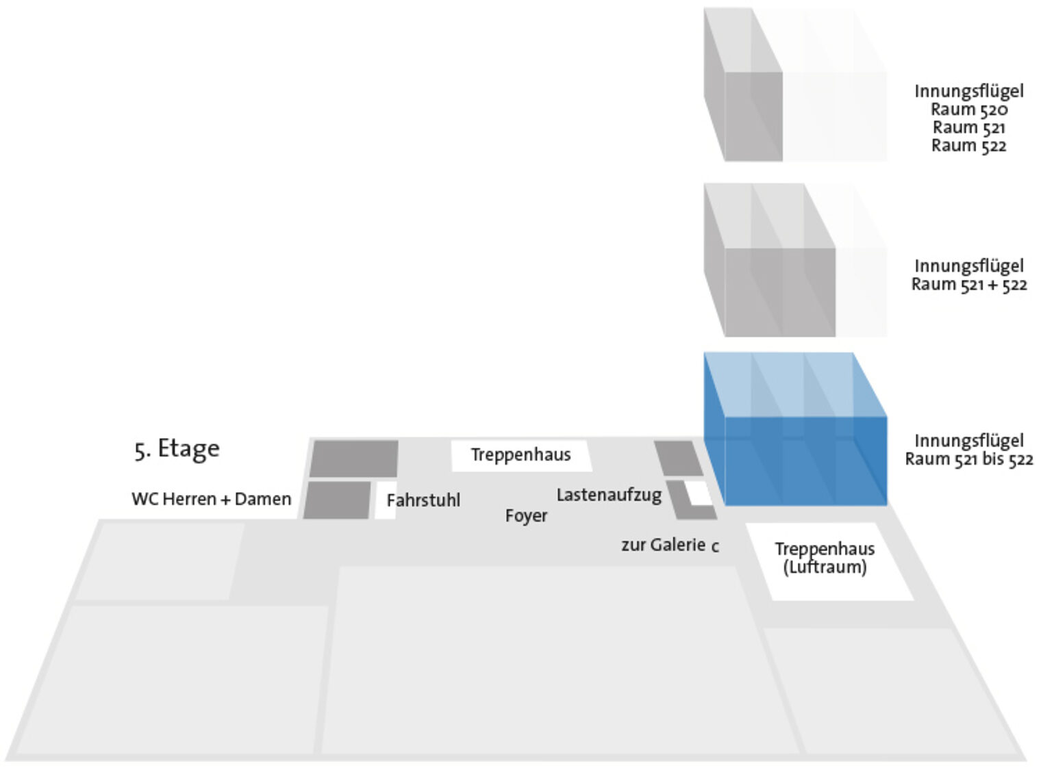 Lageplan Innungsflügel (Raum 520 bis 522)